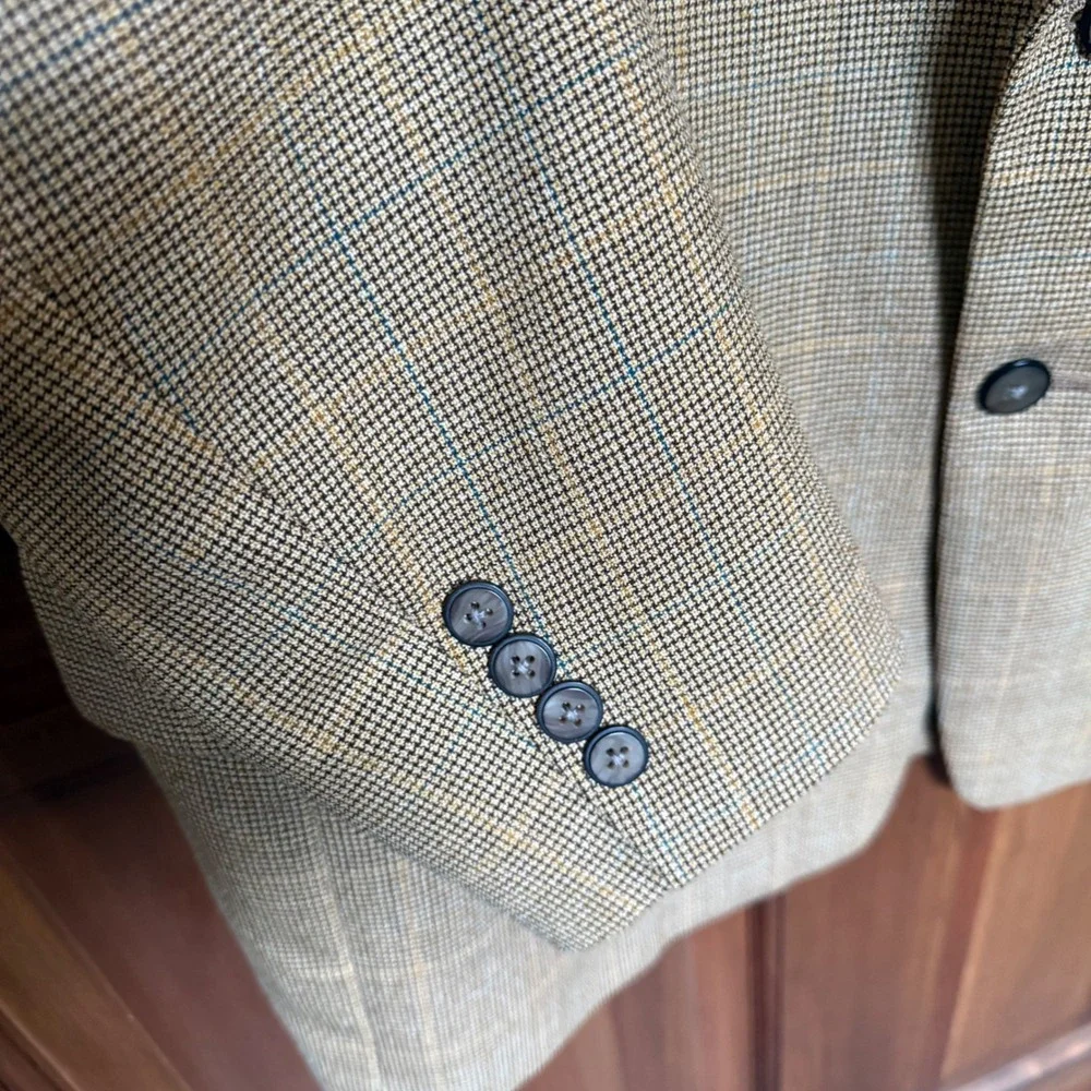 George Bass Mens Tan Houndstooth Hampton Windowpane Blazer Sport Coat 42R Canada